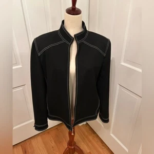 Chaqueta De Colección Y2K St. John Sport Marie Gris Talla L Hecha en EE. UU. Negro Blanco Topstitch - Imagen 1 de 9
