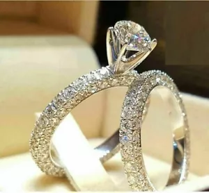 14K weiß vergoldet 3 Karat simulierter Diamant Verlobungsring Braut Ehering Set - Bild 1 von 3
