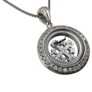 Collar colgante religioso con medallón flotante de plata esterlina 925 cruz jerusalén - Imagen 1 de 6