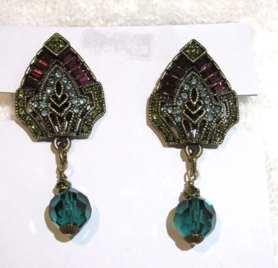 NEW Heidi Daus Crystals with Blue Bead Drop Dangle Earrings Clip - Image 1 of 3