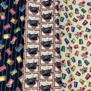 Spools Thimbles and Antique Machines Bundle of Half yard each 100% cotton to sew - Picture 1 of 9