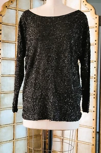 Donna Karan evening  27 inch  long sleeves top in lacy beading pattern size M - Picture 1 of 3