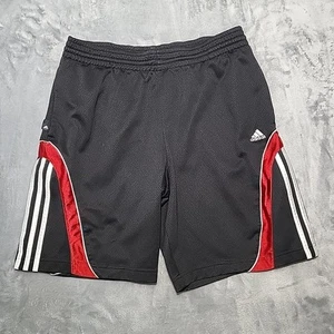 Adidas Shorts Mens Small Black/Red Striped Climalite Mesh Athletic Elastic Waist - Picture 1 of 13