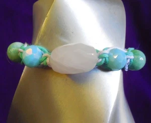 Rosenquarz verstellbar Hanf Armband Fußkettchen mit Angelit Opalit Edelstein Perlen - Bild 1 von 7