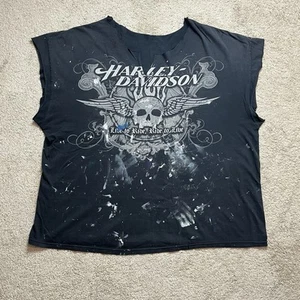 Harley Davidson Destroyed Cut Off T-Shirt 2XL Voodoo New Orleans Louisiana FLAWS - Picture 1 of 4