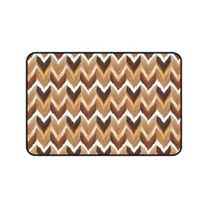 Neutral Brown Chevron Pattern Desk Mat | Rustic Geometric Mousepad - Picture 1 of 16