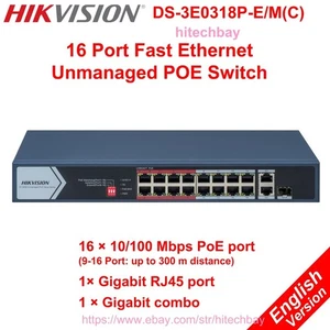 Hikvision DS-3E0318P-E/M(C) 16 Port Fast Ethernet Unmanaged POE Switch - Picture 1 of 4