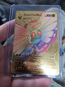 Carta Pokemon da collezione Butterfree Vmax Rainbow Gold Foil Fan Art vinile 190/189 - Foto 1 di 5