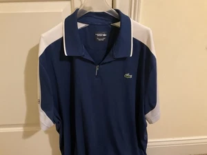 Seltenes Lacoste 1/4 Reißverschluss Herren blau Poloshirt mit weißen Akzenten 4X HINWEIS kleiner - Bild 1 von 6