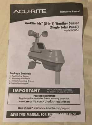 AcuRite Iris 5-in-1 Weather Sensor with Rain Gauge, Wind Speed, Humidity(06004) - Image 1 of 3