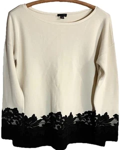 Talbots Damen eleganter Pullover Gr. M weiter Ausschnitt schwarz Spitzensaum Bordüre Party Urlaub - Bild 1 von 15