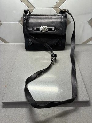 Bolso Bandolera Organizador de Cuero Negro Vintage BRIGHTON Contempo City Bag Foto 1 de 4