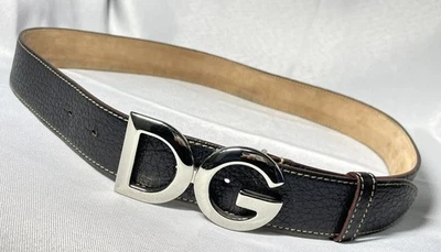 Auth Rare Dolce & Gabbana Belt DG main icon  Buckle Leather Black 85/34 - image 1 of 4