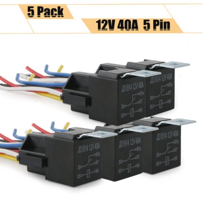 1-5Pack Automotive Relay 5 Pin With Harness Socket Set DC 12V 30/40 Amp SPDT - Image 1 of 4