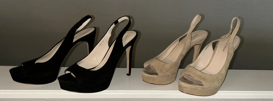 Mujer Pelle Moda Negro y Tostado Gamuza Tacones Zapatos de Cuero Talla 8.5 2 Pares Foto 1 de 4