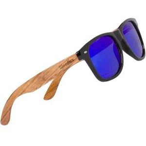 WOODIES Herren Zebra Holz & schwarzes Gestell blau verspiegelt polarisierte Sonnenbrille 100 % - Bild 1 von 4