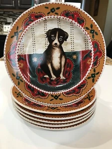 Block by Gear Set of 6 Plates 8 Inches Country Pup Design. - Picture 1 of 4