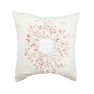 Seasonal Abode 18" white beige red satin ribbon wreath Christmas pillow new nwt - Picture 1 of 9