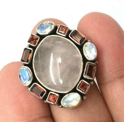Anillo de plata de ley 925 Nicky Butler piedra rosa granate y piedra lunar 9,5 Foto 1 de 4