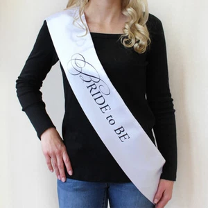 Bride to Be White Satin Wedding Bridal Bachelorette Shower Party Sash - Picture 1 of 2