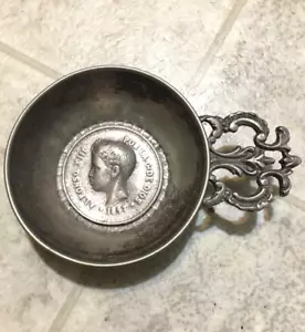 Vintage Alpaca Silver Spanish Wine Tasting Cup w/1897 Spanish 20 Reales Coin - Picture 1 of 4