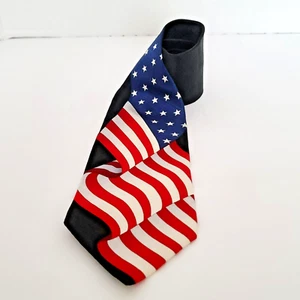 American Traditions Necktie Red White Blue Waving Flag 100% Silk Made In USA - Picture 1 of 8