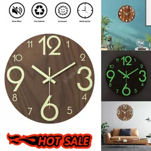 12'' Luminous Wall Clock Glow In The Dark Silent Quartz Indoor Home Modern Clock - Picture 1 of 12