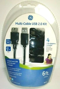 GE Multi Use Cable USB 2.0 Kit with 4 USB Adapters Micro Mini B4 & 5 Pin - Picture 1 of 12