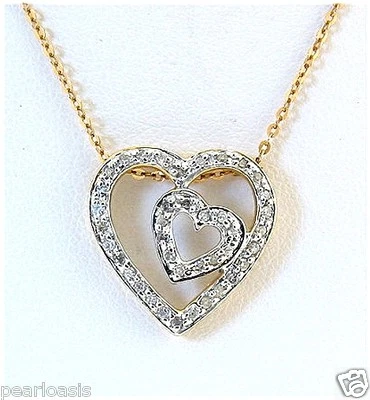 Двойной бриллиант сердце подвеска - 0,25 карата 14K белое/желтое золото 1,9 грамма новый - Изображение 1 из 4