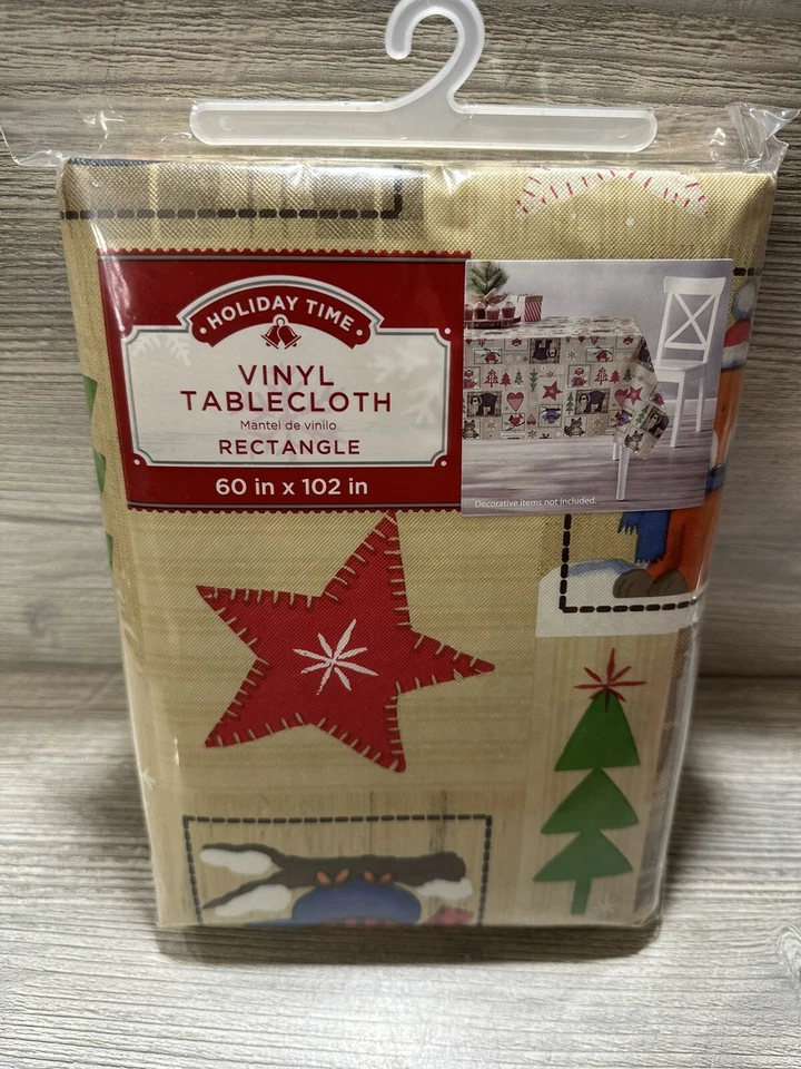 New Holiday Time Tablecloth Print Vinyl Rectangle 60" X 102” Fox, Cardinal, Bear - Image 1 of 4