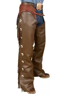 Pantaloni Western Cowboy in Pelle Cimata Rodeo Chap Mountain Uomo Cappello - Foto 1 di 23