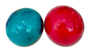 Mundgeblasene Glaskugeln schwimmende Kugeln 2er Set rot & türkis blau 2 3/4" Vintage - Bild 1 von 5