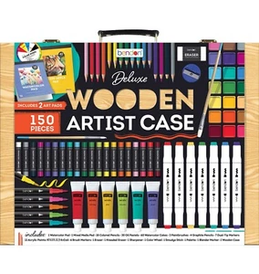 Estuche de arte de madera Bendon Deluxe que incluye 2 almohadillas de arte, 150 piezas suministros de arte - Imagen 1 de 5
