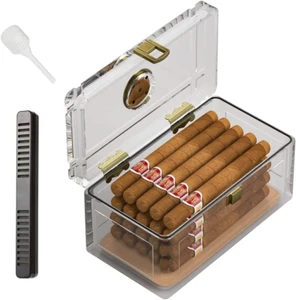 Acrylic Cigar Humidor with Humidifier and Hygrometer, Desktop Cigar Case - Picture 1 of 12