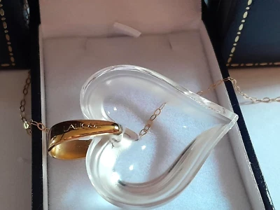LALIQUE  NECKLACE/PENDANT BEAUTIFUL PRETTY CLEAR STUNNING HEART 9CT GOLD CHAIN - Image 1 of 4