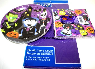 Halloween Púrpura Negro 18 Platos de Fiesta Servilletas Mantel Frankenstein Vampiros  Foto 1 de 4