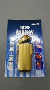 MINI PORTABLE POCKET ASHTRAY CLIP ON CASES SMOKING OUTDOOR ACCESSORY.GOLD COLOU - Picture 1 of 1