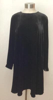 Eileen Fisher Black Silk Velvet Crew Neck Knee Length Dress Sz Medium  NWT $348 - Image 1 of 4