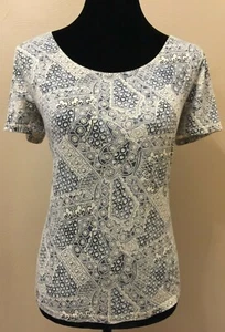 Lauren Jeans Co. Womens Short Sleeve T-Shirt Medium Blue Floral Patchwork Cotton - Picture 1 of 10