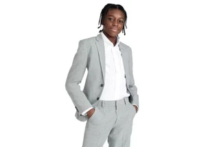 Nautica Heather Poplin Suit Jacket Big Boys 20 Light Gray Button Closure L/S - Picture 1 of 19