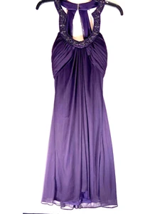 XSCAPE Purple Beaded Formal Women's Size 10 Knee Length, Plunging back, Lined - Picture 1 of 12