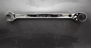 New Snap On SOXRRM15A 15 mm 12 pt Flank Drive Plus Reversible Ratcheting Wrench - Bild 1 von 2