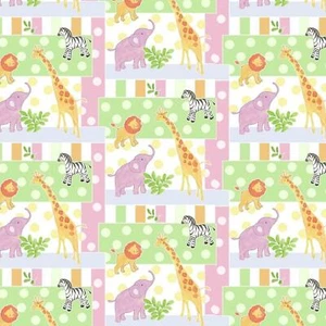 Safari Animals Lion Elephant Baby Patch 100% Cotton Fabric Sold by The Yard - Picture 1 of 1