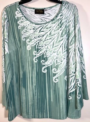 Bob Mackie Usable Arte Verde Blanco Cachemira L/S Pullover Blusa Camisa Top XL NUEVO Foto 1 de 4