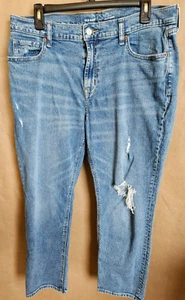 OLD NAVY BOYFRIEND JEANS DONNA EFFETTO INVECCHIATO GAMBA DRITTA BLU TAGLIA 12 #4276 - Foto 1 di 11