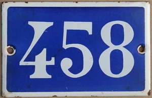 Old blue French house number 458 door gate plate plaque enamel metal sign steel - Picture 1 of 1