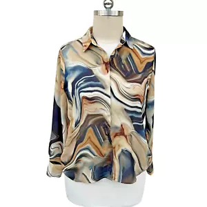 SHEIN - Women's 1X Blouse Black and Tan Marble Print Button Up - Picture 1 of 11