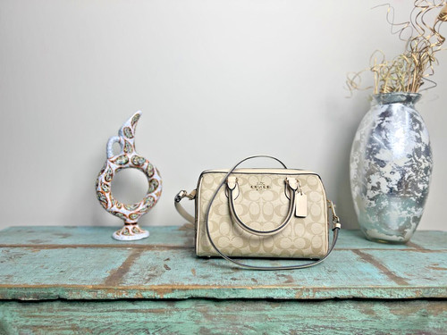 Borsa Coach Rowan nuova con etichetta in tela firmata bloccata CH486