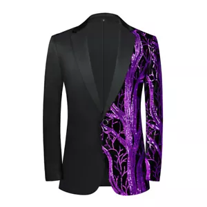 Men Sequin Blazer Jacket Dancewear Casual Suit Jacket Prom Party Showman Costume - Picture 1 of 17