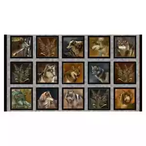 2.6 Yards Quilt Cotton Fabric - Quilting Treasures Majestic Wolves Squares - Picture 1 of 1